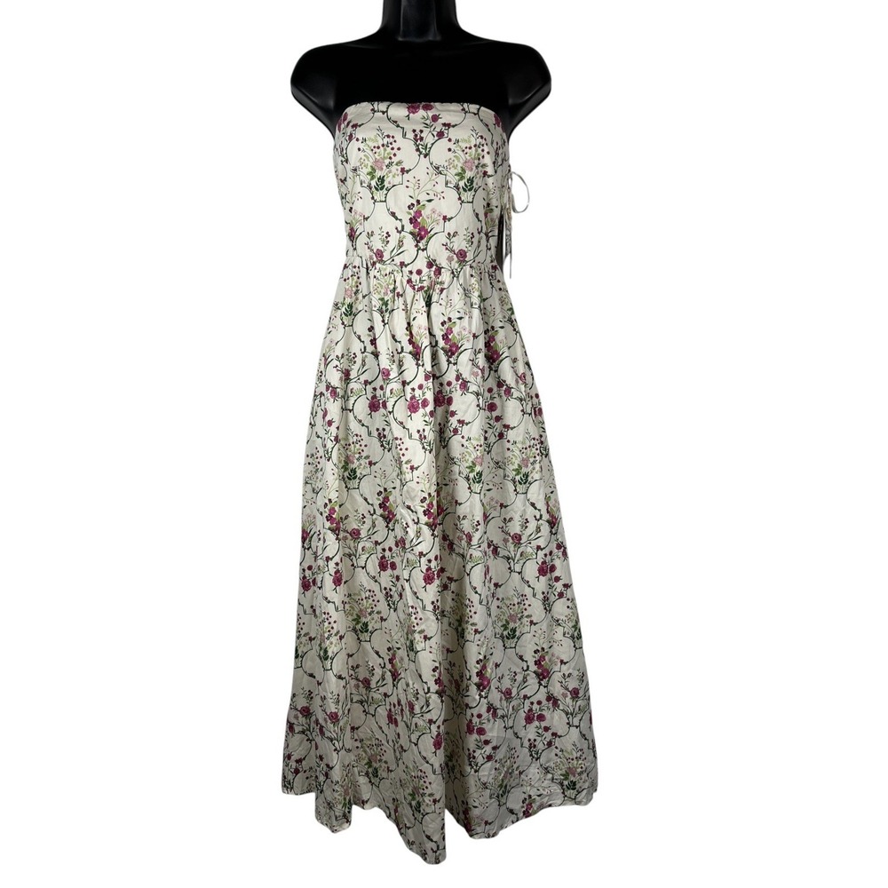 NWT Jessica Simpson Sz XS Dress Midi Floral Cream Pink Green Smocked Basque New